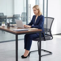 HOMCOM Padded Meeting Office Chair, Ergonomic Desk Chair No Wheels with Sled Base for Bedroom, Waiting, Reception, Dark Grey(m-14)