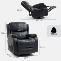 HOMCOM Massagesessel, Wärme- & Liegefunktion, Kunstleder, bis 150kg, 97x92x104cm, Schwarz(m-3)