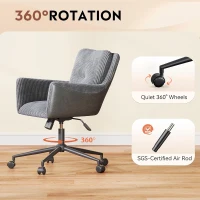 DEVAISE Vanity Chair with Silent Wheels, Height Adjustable Swivel Corduroy Chair for Dressing Table, Easy Assembly Ideal for Home Bedroom and Living Room, Charcoal Grey(m-7)