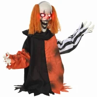HOMCOM Animated Halloween Face Changing Clown, Animatronic Joker with Cackling Sound, Glowing Eyes, Sound/Touch Activated(m-14)
