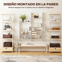 HOMCOM Estantería Flotante de Pared Geométrica con 4 Niveles y Compartimento Central Blanca(m-5)