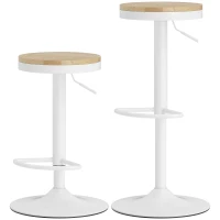 HOMCOM Barhocker 2er Set, Höhenverstellbar 360° Drehbar Barstuhl mit Stahlgestell Fußstütze 38,5x38,5x60-80 cm Naturholz+Weiß(m-11)