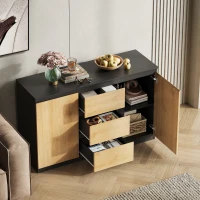WLIVE Chest of Drawers with 3 Drawers, Cabinet with 2 Door 4 Shelvses, Modern Storage Unit, for Living Room, Bedroom, Hallway, (Black + Oak, 2 Door 3 Drawer)(m-4)