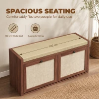 HOMCOM Rattan Shoe Bench with Padded Cushion and 2 Cabinets for Hidden Storage, Brown(m-6)