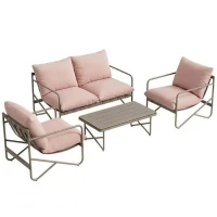 Outsunny Set da Giardino 4pz con Divano 2 Posti, 2 Poltrone e Tavolino, in Metallo Zincato, Rosa(m-1)