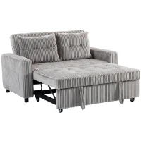 HOMCOM 2-Sitzer Sofabett, Cordbezug, zum Schlafsofa umwandelbar, 2 Kissen, Seitentaschen, 157 x 190 cm, Hellgrau(m-1)