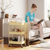 HOMCOM Carrito Auxiliar con Ruedas de 3 Niveles Carrito de Cocina con 3 Cestas y 2 Asas 45x30,6x79 cm Amarillo(m-7)