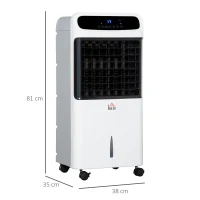 HOMCOM Luftkühler mit Wasserkühlung Fernbedienung 3 Modi, 3 Geschwindigkeiten, 12 Std-Timer, LED-Anzeige, 38x35x81 cm Weiß(m-3)