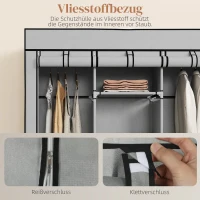 HOMCOM Schrank aus Stoff, Aufbewahrungslösung, 8 Regale, 2 Kleiderstangen, Grau(m-5)