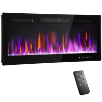 HOMCOM Elektrischer Kamin, Wandmontage, verstellbare Flammen, Thermostat, Timer, Stahl, Schwarz(m-12)