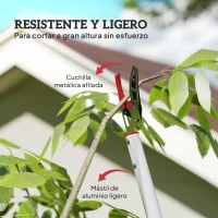 Outsunny Tijeras de Podar de Jardín 180 cm con Mango de Aluminio Ligero y Resistente Cuchilla Metálica para Poda de Ramas Altas Plata(m-5)