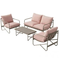 Outsunny Set da Giardino 4pz con Divano 2 Posti, 2 Poltrone e Tavolino, in Metallo Zincato, Rosa(m-11)