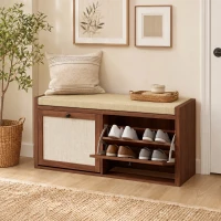 HOMCOM Rattan Shoe Bench with Padded Cushion and 2 Cabinets for Hidden Storage, Brown(m-2)