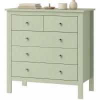 HOMCOM 5 Drawer Chest of Drawers, Modern Dresser for Bedroom, Bedside Storage Cabinet, Wide Storage Unit with Glide Runners for Living Room, Hallway, Closet, 79 x 39.5 x 80.5 cm, Sage Green(m-14)