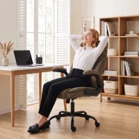 HOMCOM Office Chair, Ergonomic Desk Chair with Flip-up Armrest, Pocket Springs, Swivel Wheels, Adjustable Height, Brown(m-8)