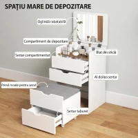HOMCOM Măsuță de Toaletă cu Oglindă Rabatabilă și Scaun, Compactă, Alb(m-5)