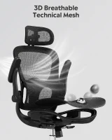 DEVAISE Ergonomic High Back Chair, Breathable Mesh Office Chair Featuring Dynamic Lumbar Support, Adjustable Headrest, 3D Armrests and 360° Swivel Function for Home Office, Black(m-9)