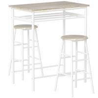 HOMCOM Ensemble table de bar avec tabourets, table à manger debout avec 2 chaises, étagère et pieds en métal, 80x50x90cm, blanc