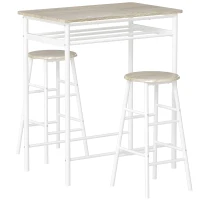 HOMCOM Ensemble table de bar avec tabourets, table à manger debout avec 2 chaises, étagère et pieds en métal, 80x50x90cm, blanc(m-1)