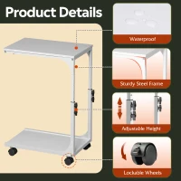 WLIVE Height Adjustable C-Shaped Side Table, Sturdy Steel Frame Sofa Table with 4 Lockable Wheels, Ideal for Living Room, Bedroom and Small Spaces, White(m-6)