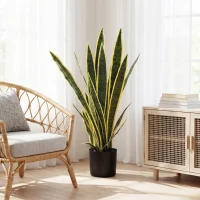 Outsunny Künstliche Schlangenpflanze groß 77 cm Kunstpflanze im Topf für Wohnzimmer Geschenk(m-10)