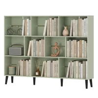 HOMCOM 10-Cube Bookcase, 3-Tier Book Shelf with Solid Wood Legs, 140 cm Modern Bookshelf with Anti-Tip Kit, Light Green(m-15)