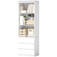 HOMCOM Bibliothèque haute de 180 cm avec 3 étagères et 3 tiroirs 60 x 35 x 180 cm en bois blanc(m-12)