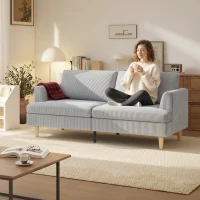 HOMCOM 3-Sitzer-Sofa, Couch mit Armlehnen Gepolstert Polstersofa mit Kordoptik für Wohnzimmer Hellgrau(m-2)
