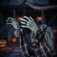 HOMCOM 110cm Screaming Animated Hanging Halloween Decoration, Sound Touch Activated Zombie Decor with Glowing Red Eyes(m-11)