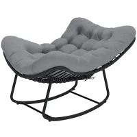 Outsunny Sedia a Dondolo stile Boho in Rattan e Metallo con Cuscino Morbido, 87x110x70 cm, Grigio Scuro(m-11)