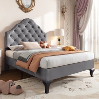 Cama tapizada con cabecero ajustable en altura y somier, sin colchón, 90×200 cm, Gris(m-4)