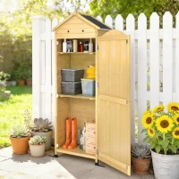 Outsunny Houten tuinkast extra hoge gereedschapsschuur met verstelbare plank magnetische deur gegalvaniseerd dak ventilatie(m-10)