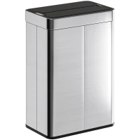 HOMCOM Sensor-Mülleimer, 55 L Kapazität, Schmetterlingsdeckel, öffnet automatisch, Edelstahl, Silberfarben(m-1)