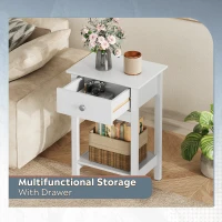 WLIVE Wooden Bedside Table, Nightstand with Shelf Drawer, Wooden Side Sofa Tables, for Small Spaces, End Tables for Living Room, Bedroom (1, White)(m-7)