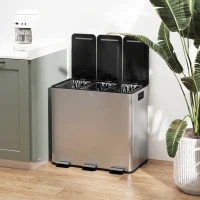 HOMCOM Mülleimer mit 3 x 20 L Fächern, Deodorant-Deckel, fingerabdrucksicher, Soft-Close, herausnehmbar, Silber(m-9)