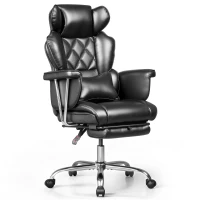 DEVAISE Ergonomic Executive Office Chair, PU Leather Chair with Telescopic Footrest and Height Adjustment, Built-in Lumbar Support, 145° Reclining Backrest Design for Office Use, Black(m-2)