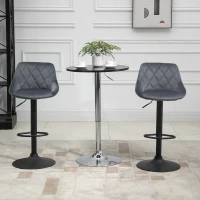 HOMCOM 2er-Set Barhocker, Höhenverstellbare Barstuhl mit Lehne, Samtoptik, Metallgestell, Fußstütze, drehbare, Dunkelgrau(m-10)