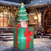 Outsunny Aufblasbare Weihnachtsdekoration mit LED-Lichtern, Polyester, für drinnen und draußen, Rot+Grün(m-10)
