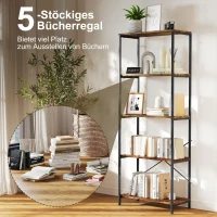 HOMCOM Bücherregal, 5 Ebenen, Metall, Melaminoberfläche, Braun(m-4)