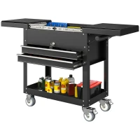 HOMCOM Rollender Werkzeugschrank, Werkzeugkasten mit Schubladen, Arbeitsfläche, verschließbar, mit Griff, Stahl, Schwarz(m-11)