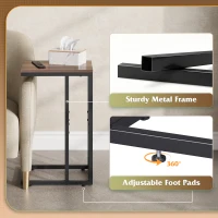 WLIVE C-Shaped Side Table, Built with Solid Metal Frame and Open Storage Design, Slim Structure Perfect for Small Spaces, Ideal for Living Room and Bedroom, Brown(m-9)