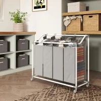 HOMCOM Wäschekorb mit 4 Fächer 160 L Wäschesammler mit Rädern, herausnehmbarer Wäschesack, 97 x 38 x 81 cm, Grau(m-9)
