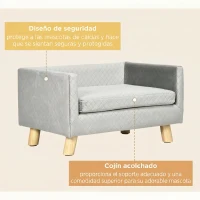 PawHut Sofá para Perros Pequeños 64x45x36 cm Tapizado en Terciopelo con Cojín Lavable y Patas de Madera de Abedul Gris Oscuro(m-6)