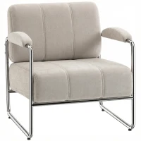 HOMCOM Moderner Sessel, Akzentstuhl mit breitem Sitz und dicker Polsterung, Chenille-Polsterstuhl fürs Wohnzimmer, Beige(m-12)