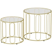 HOMCOM 2er-Set Glastische, ineinander verschiebbar, Glasplatten, Metallgestell, Goldfarben(m-1)