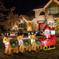 HOMCOM Aufblasbarer Weihnachtsmann Rentiere Outdoor-Weihnachtsdekoration, inkl. Gebläse, 140 m, Rot + Braun(m-10)