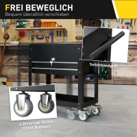 HOMCOM Rollender Werkzeugschrank, Werkzeugkasten mit Schubladen, Arbeitsfläche, verschließbar, mit Griff, Stahl, Schwarz(m-8)