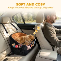 PawHut Dog Car Seat, Detachable Washable Dog Booster Seat with Thick Cushion, Seat Belt, Pockets for Small Under 10kg, Brown(m-5)
