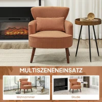 HOMCOM Moderner Armlehnstuhl, Gepolsterter Akzentstuhl mit Lendenkissen, Kautschukholzbeinen, Orange(m-8)