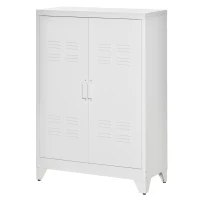HOMCOM Aktenschrank Metallschrank Mehrzweckschrank mit magnetischer Lamellen-Doppeltür 75 x 33 x 110 cm Weiß(m-11)